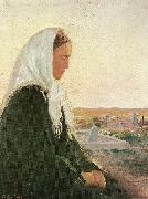 Anna Ancher ung kvinde pa kirkegarden i skagarden oil painting reproduction